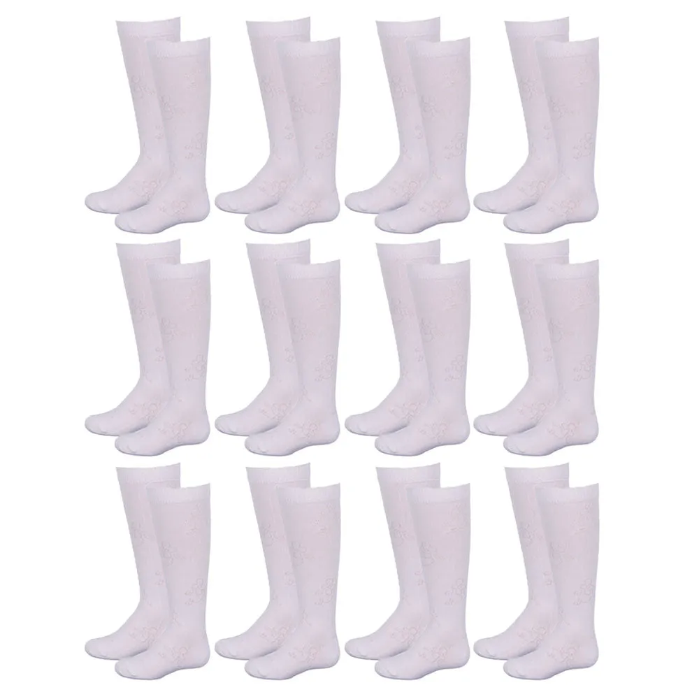 12 Pairs Knee High Socks Girls School Uniform Kid Athletic Tube White Size M 4-6