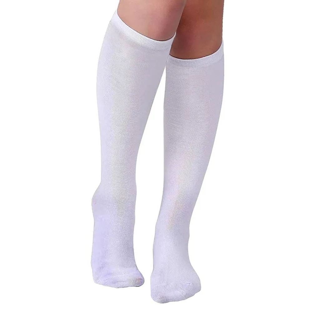 12 Pairs Knee High Socks Girls School Uniform Kid Athletic Tube White Size M 4-6