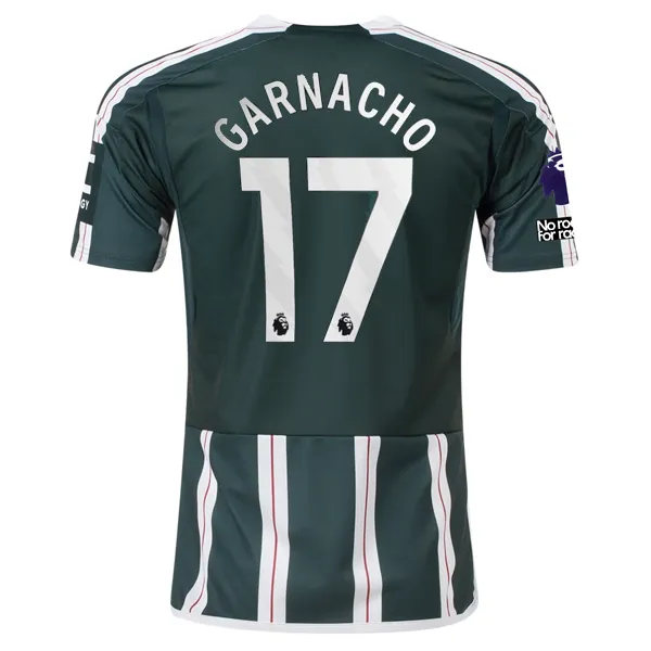 adidas Manchester United Alejandro Garnacho Away Jersey w/ EPL   No Room For Racism Patches 23/24 (Green Night/Core White)