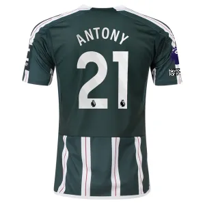 adidas Manchester United Antony Away Jersey w/ EPL   No Room For Racism Patches 23/24 (Green Night/Core White)