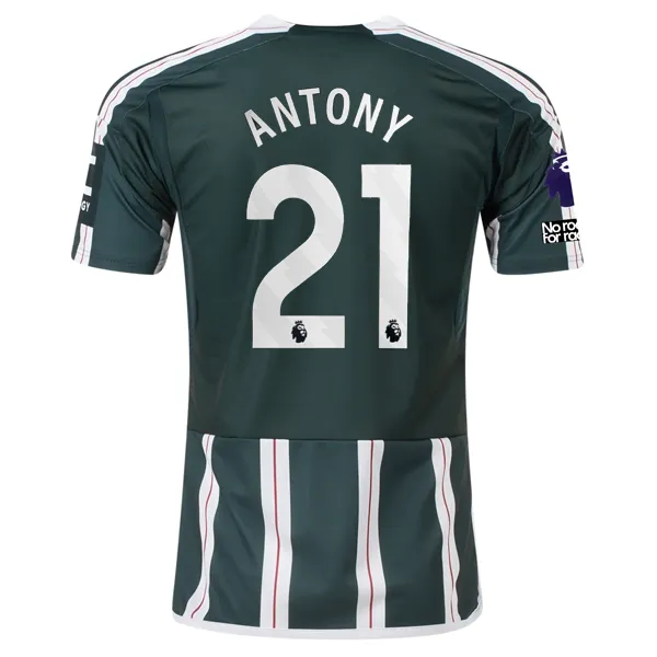 adidas Manchester United Antony Away Jersey w/ EPL   No Room For Racism Patches 23/24 (Green Night/Core White)
