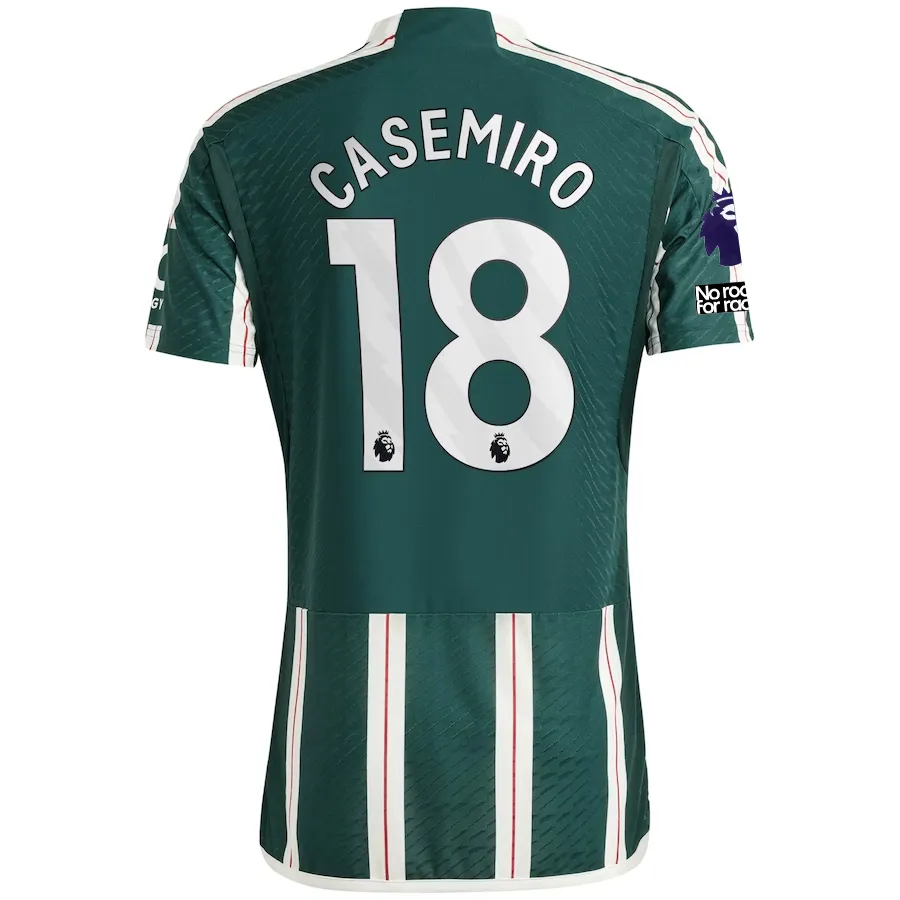 adidas Manchester United Authentic Casemiro Away Jersey w/ EPL   No Room For Racism Patches 23/24 (Green Night/Core White/Active Maroon)