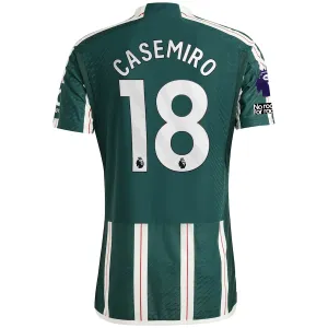 adidas Manchester United Authentic Casemiro Away Jersey w/ EPL   No Room For Racism Patches 23/24 (Green Night/Core White/Active Maroon)