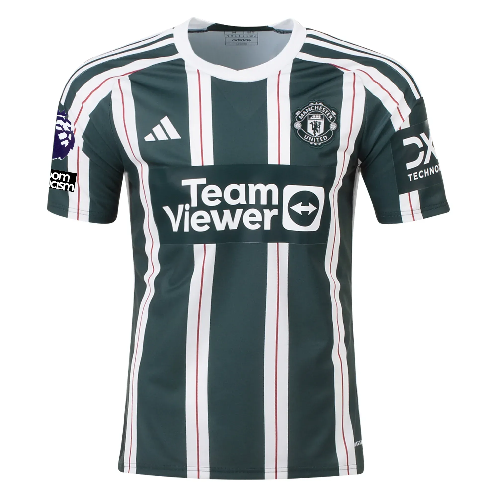 adidas Manchester United Kobbie Mainoo Away Jersey w/ EPL   No Room For Racism Patches 23/24 (Green Night/Core White)