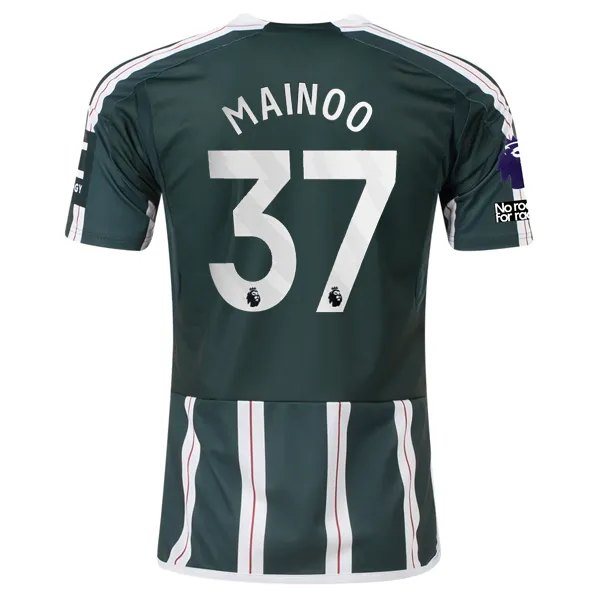 adidas Manchester United Kobbie Mainoo Away Jersey w/ EPL   No Room For Racism Patches 23/24 (Green Night/Core White)