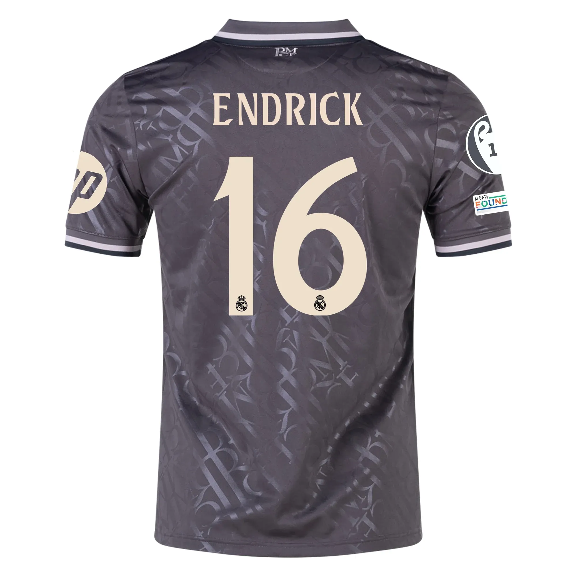 adidas Real Madrid Endrick Third Jersey w/ Champions League Patches   HP Sponsor 24/25 (Charcoal)