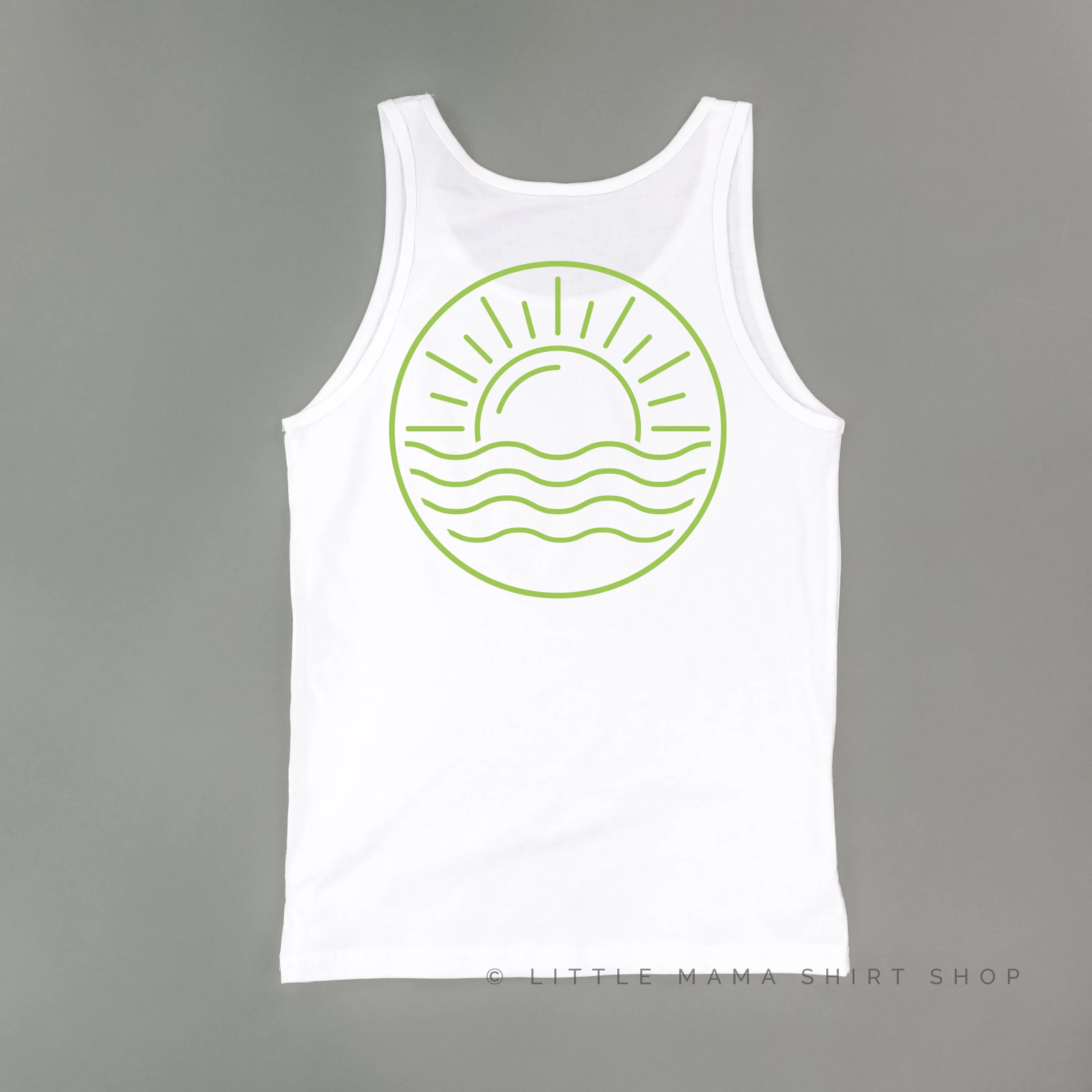 BEACH BUM DESIGN FRONT / OCEAN SUNSET BACK  - Unisex Jersey Tank