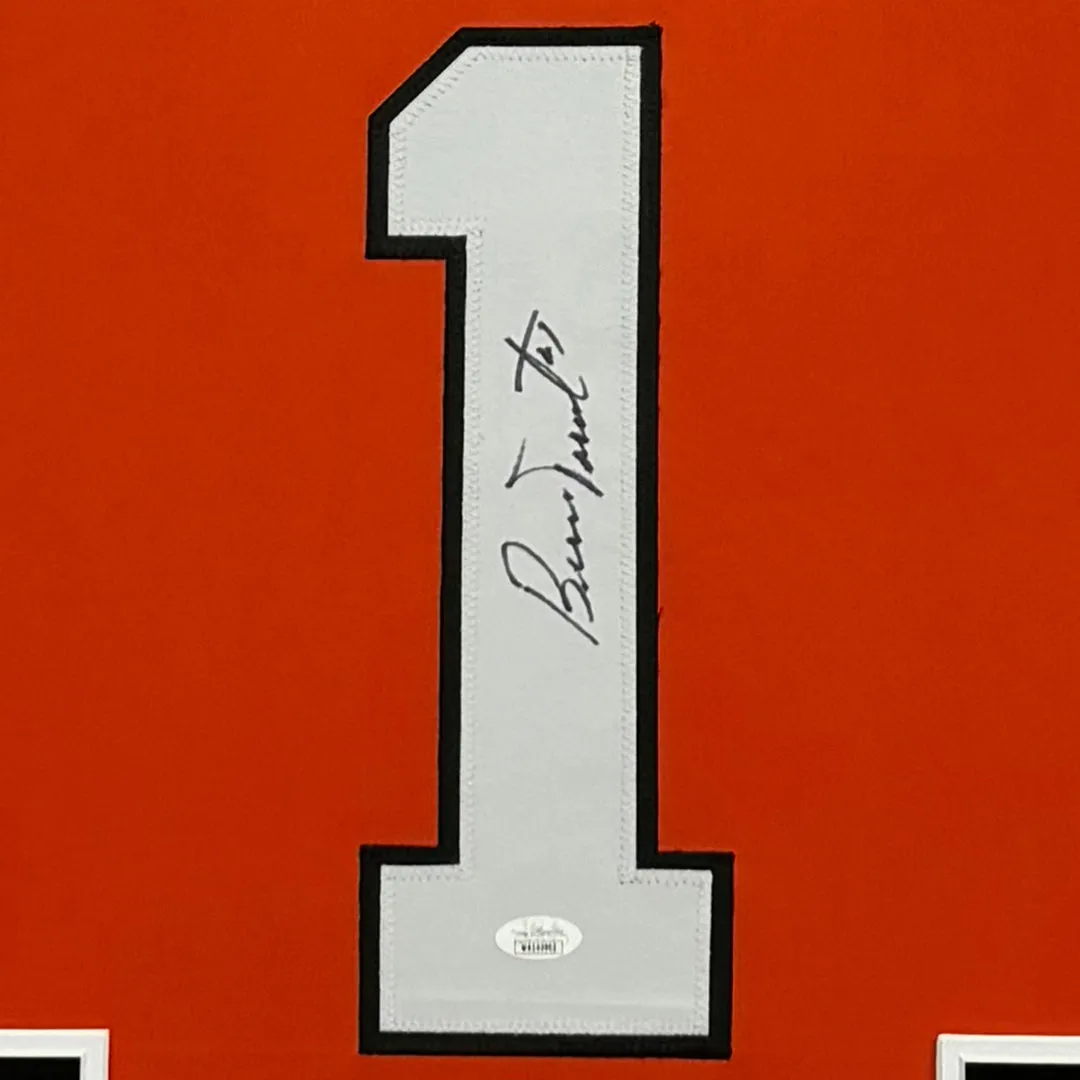 Bernie Parent Signed Orange Custom Suede Matte Framed Hockey Jersey