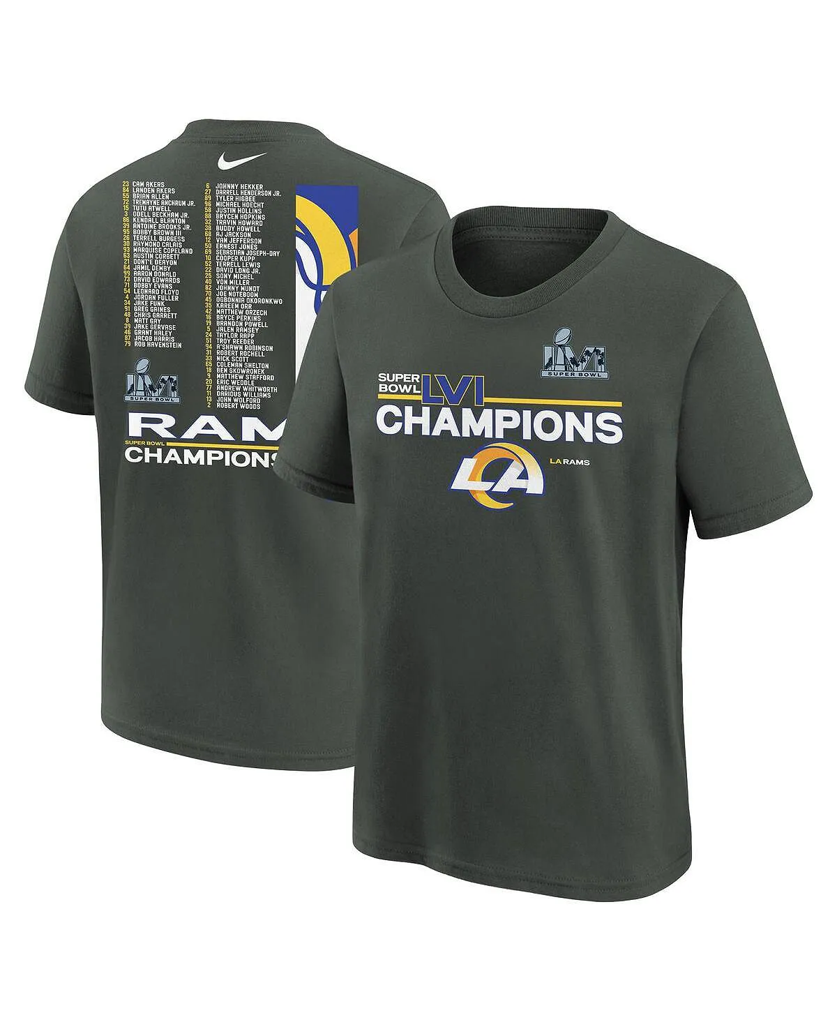 Big Boys Los Angeles Rams Super Bowl LVI Champions Roster Nike Anthracite T-Shirt