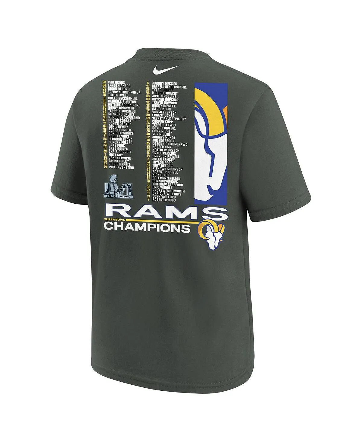 Big Boys Los Angeles Rams Super Bowl LVI Champions Roster Nike Anthracite T-Shirt