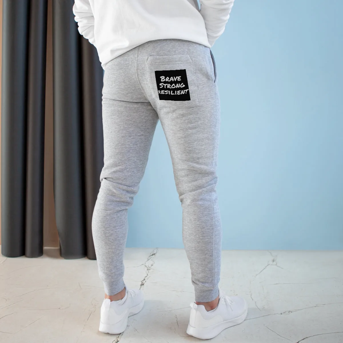 Brave, Strong ,Resilient, Black and White Premium Fleece Joggers