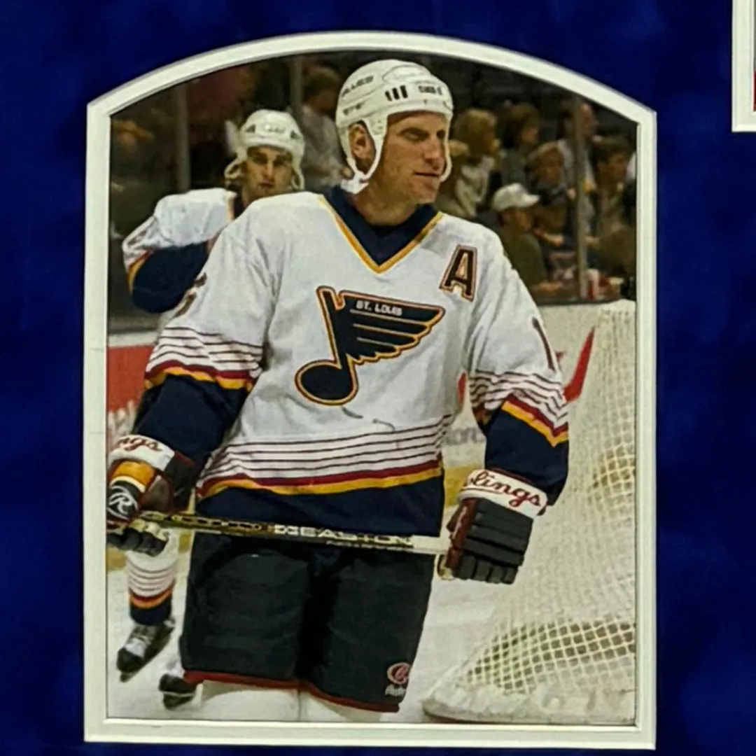 Brett Hull Signed St. Louis Blue Custom Suede Matte Framed Hockey Jersey
