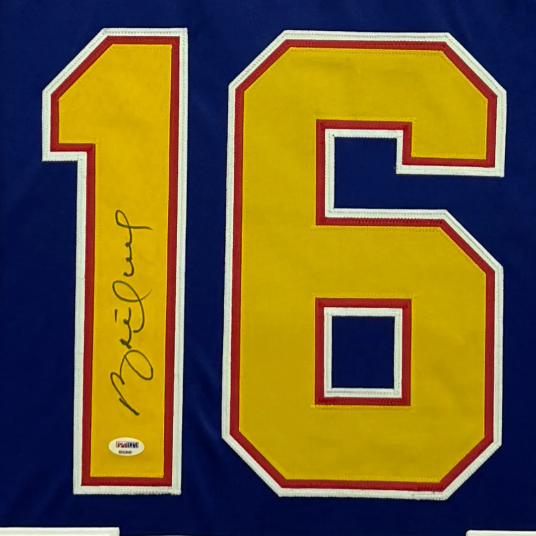 Brett Hull Signed St. Louis Blue Custom Suede Matte Framed Hockey Jersey