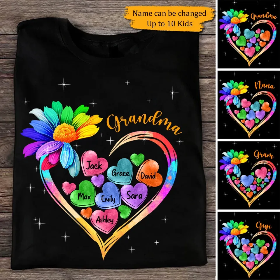 Colorful Sunflower Grandma Mom Heart Loads Of Love, Mother's Day Personalized T-shirt