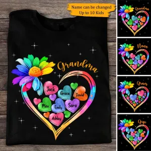 Colorful Sunflower Grandma Mom Heart Loads Of Love, Mother's Day Personalized T-shirt
