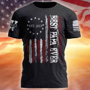 Customized Nickname Best Grandpa Ever EST Grunge Style American Flag Men's T-Shirt