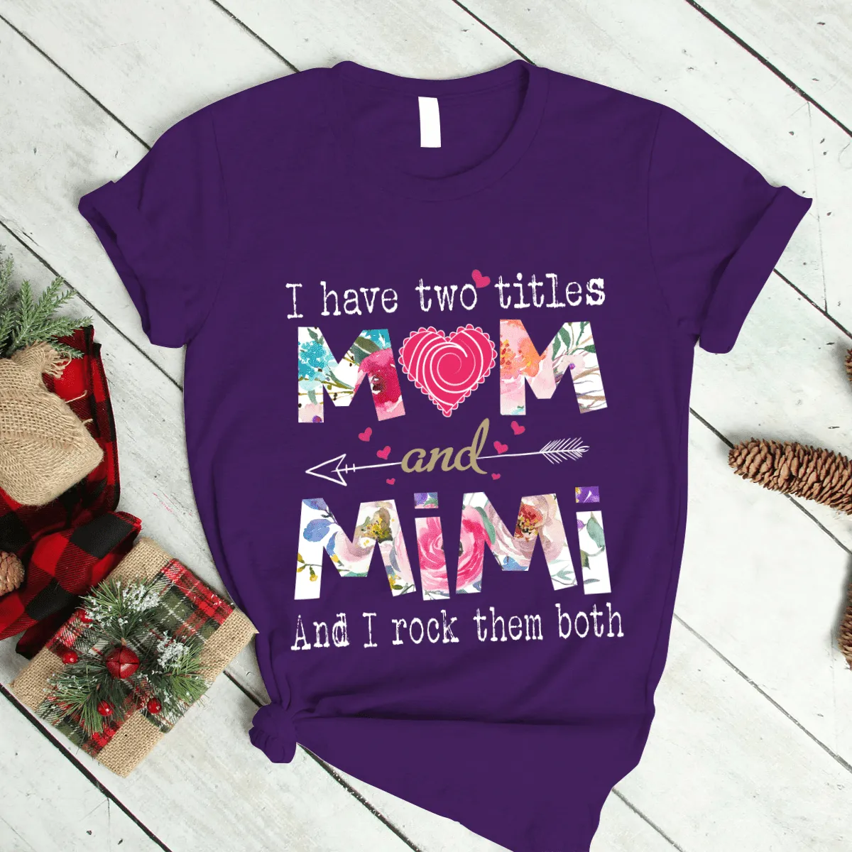 Cute Flowers Mom and Mimi Two Title T Shirt, Gift for Grandma, Flowers Nana Shirt