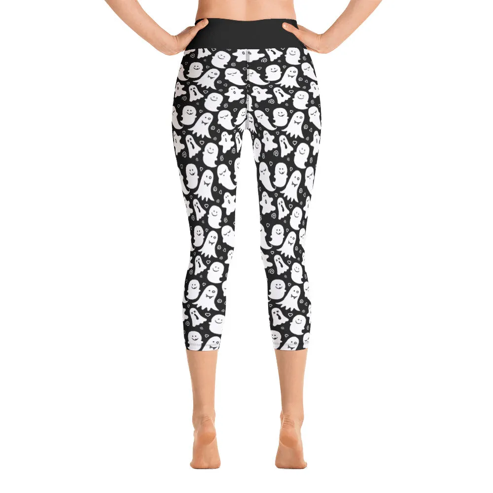 Cute Ghost Print Ladies Yoga Capri Leggings