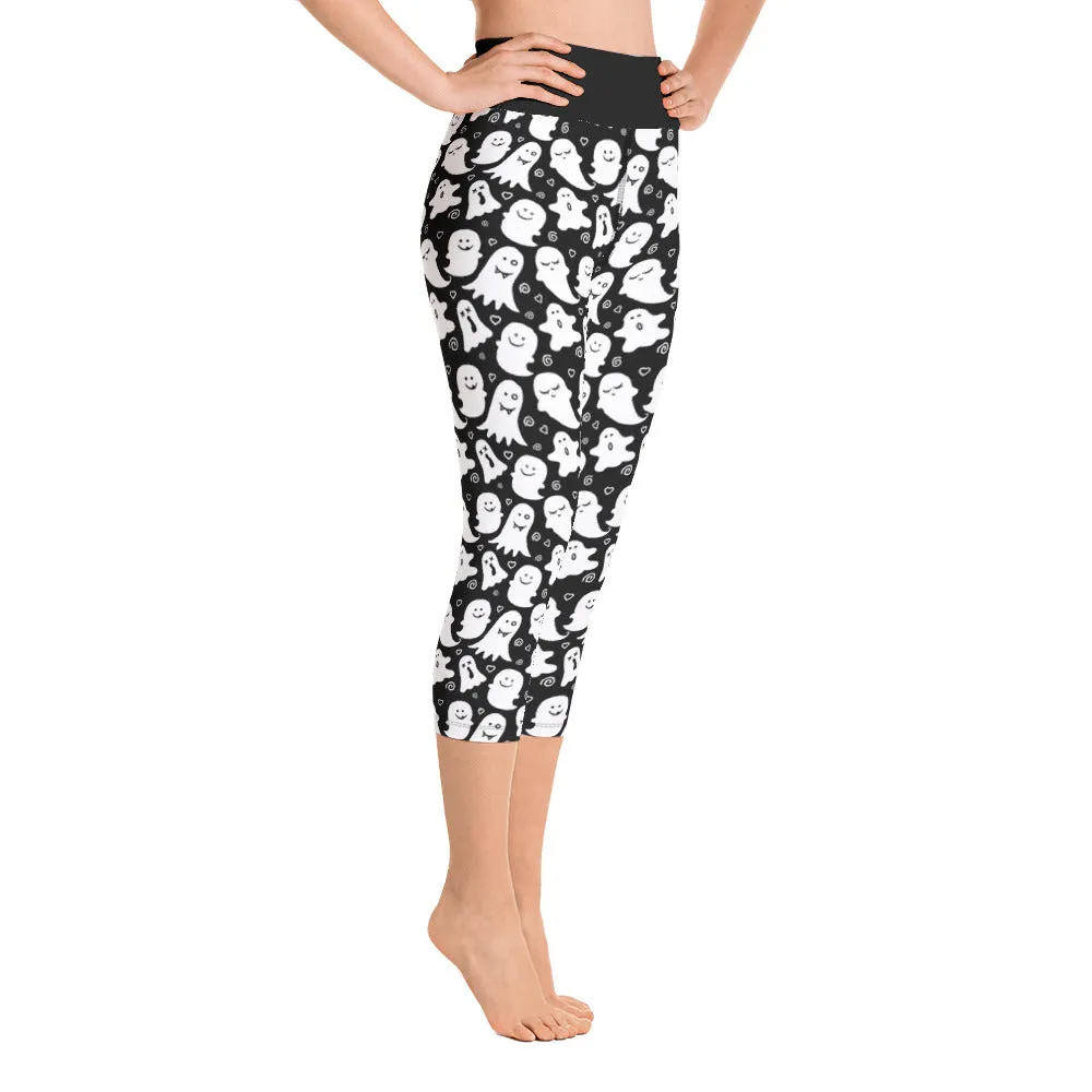 Cute Ghost Print Ladies Yoga Capri Leggings
