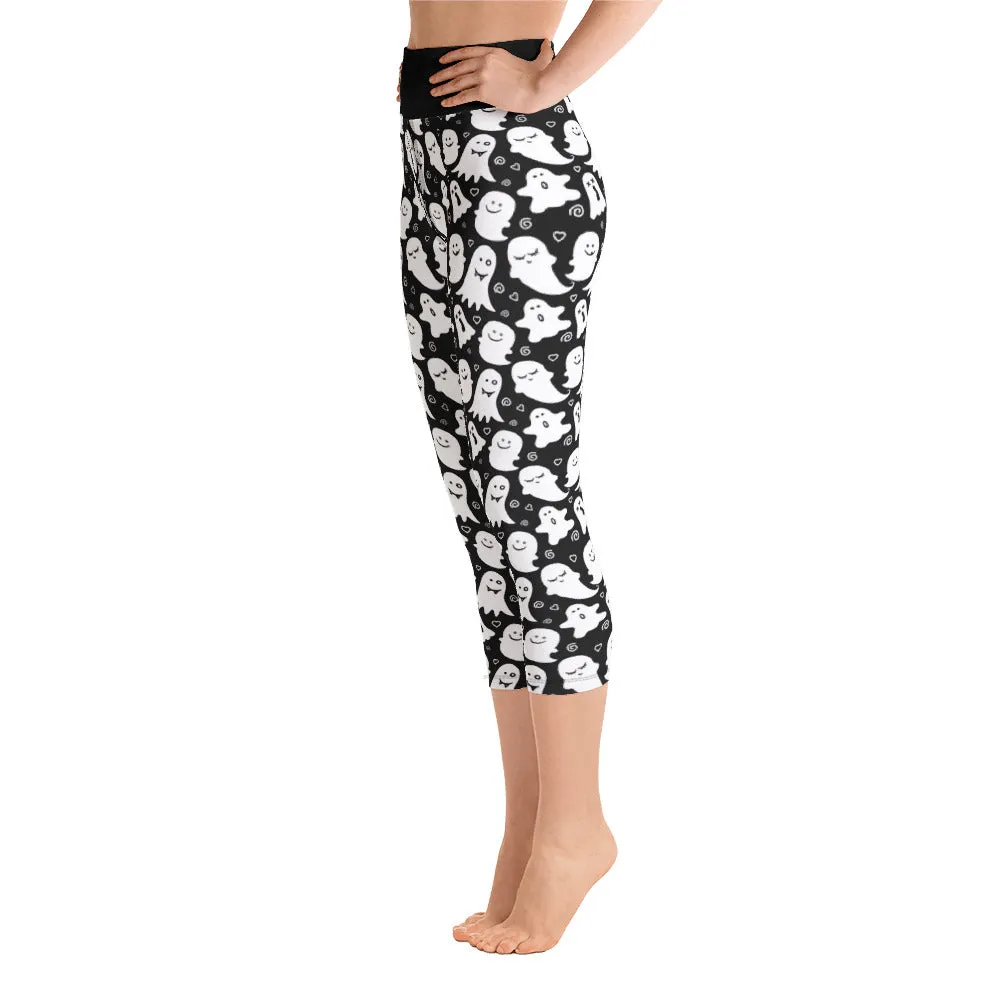 Cute Ghost Print Ladies Yoga Capri Leggings