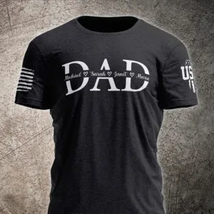 Dad with Kidnames Shirt, Printed on Sleeve Dad Grandpa Shirt, Custom Grandpa Shirt with Kidnames, Personalized Papa Shirt, Fathers Day Tee