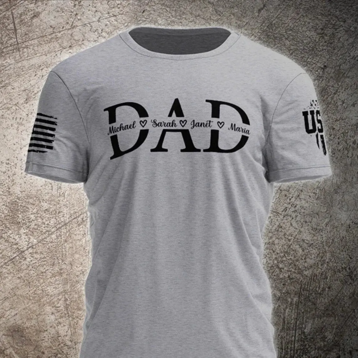Dad with Kidnames Shirt, Printed on Sleeve Dad Grandpa Shirt, Custom Grandpa Shirt with Kidnames, Personalized Papa Shirt, Fathers Day Tee