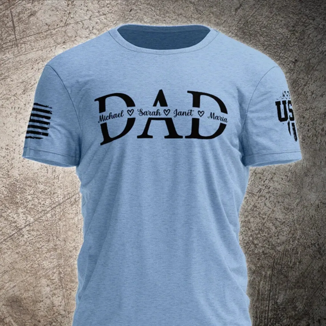 Dad with Kidnames Shirt, Printed on Sleeve Dad Grandpa Shirt, Custom Grandpa Shirt with Kidnames, Personalized Papa Shirt, Fathers Day Tee