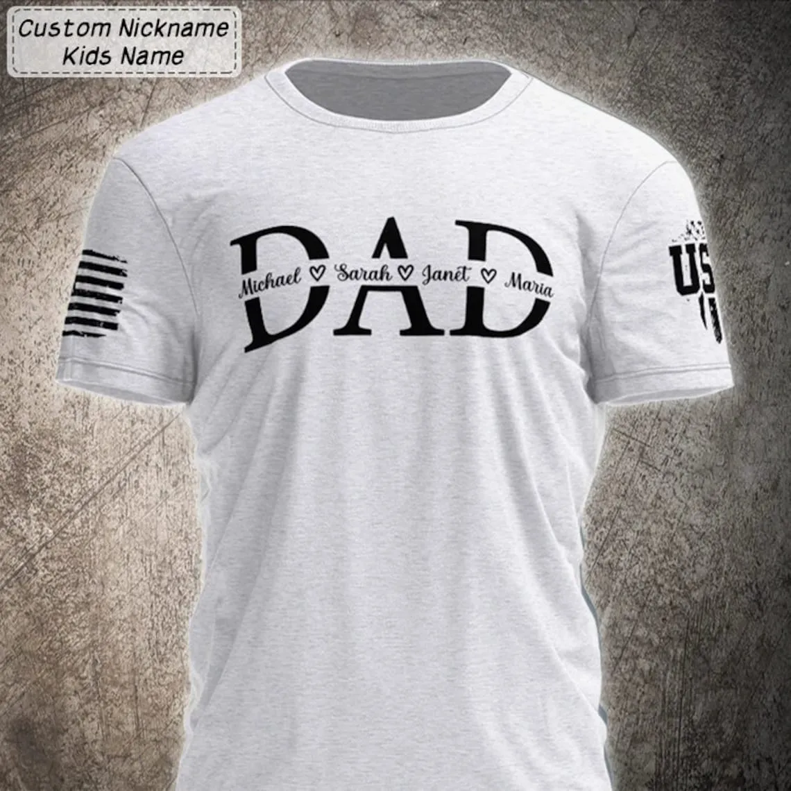 Dad with Kidnames Shirt, Printed on Sleeve Dad Grandpa Shirt, Custom Grandpa Shirt with Kidnames, Personalized Papa Shirt, Fathers Day Tee