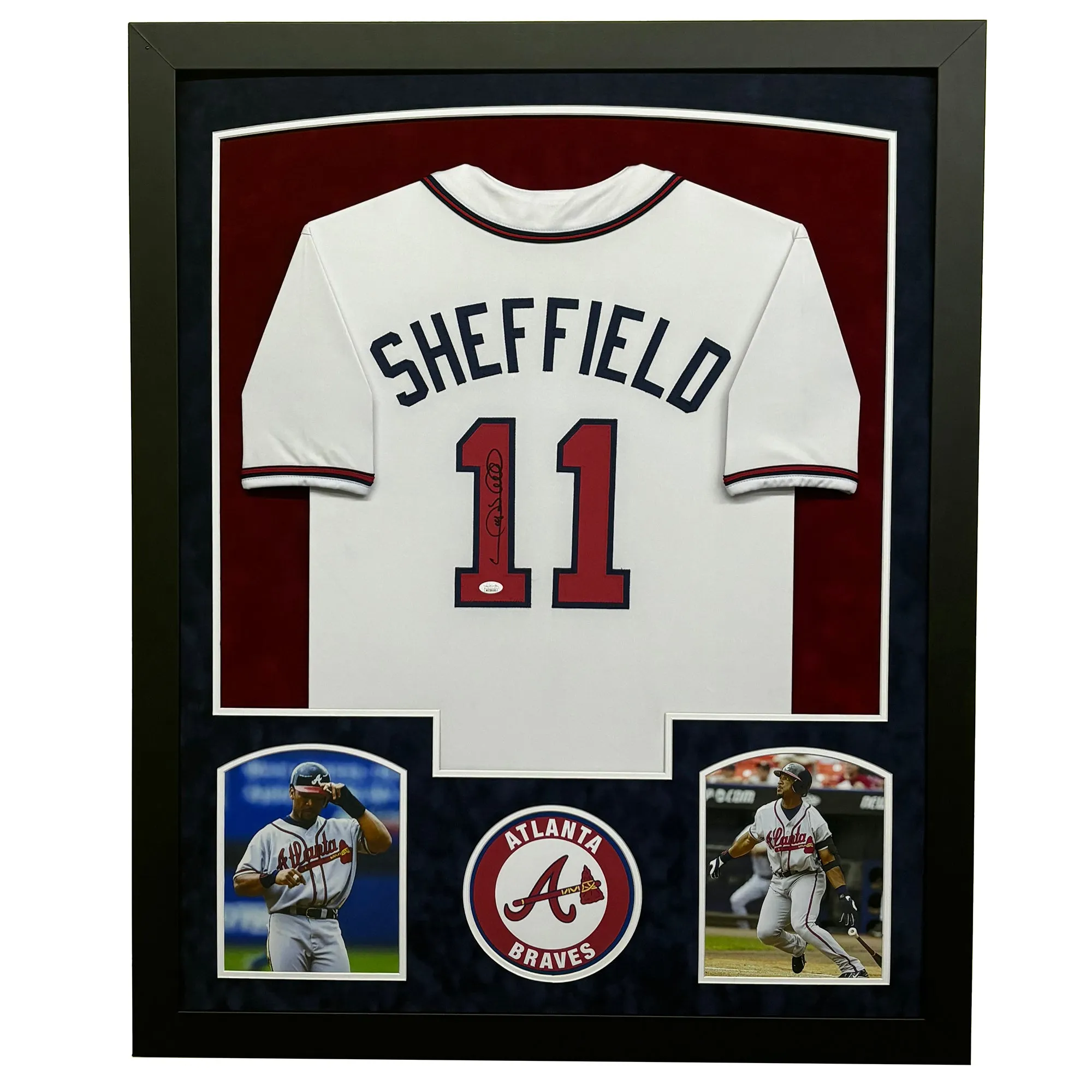 Gary Sheffield Signed Atlanta White Custom Suede Matte Framed Baseball Jersey