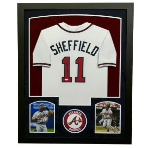Gary Sheffield Signed Atlanta White Custom Suede Matte Framed Baseball Jersey