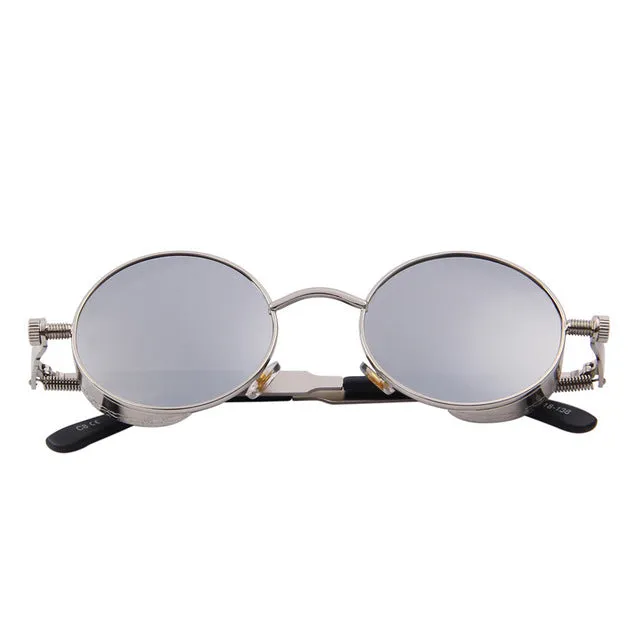 Gothic Steampunk Mens Sunglasses Coating Mirrored Sunglasses Round Circle Sun glasses Retro Vintage Gafas Masculino Sol S'567