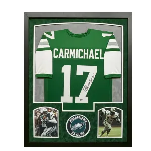 Harold Carmichael Signed HOF 20 Philadelphia Green Custom Suede Matte Framed Football Jersey (Beckett)