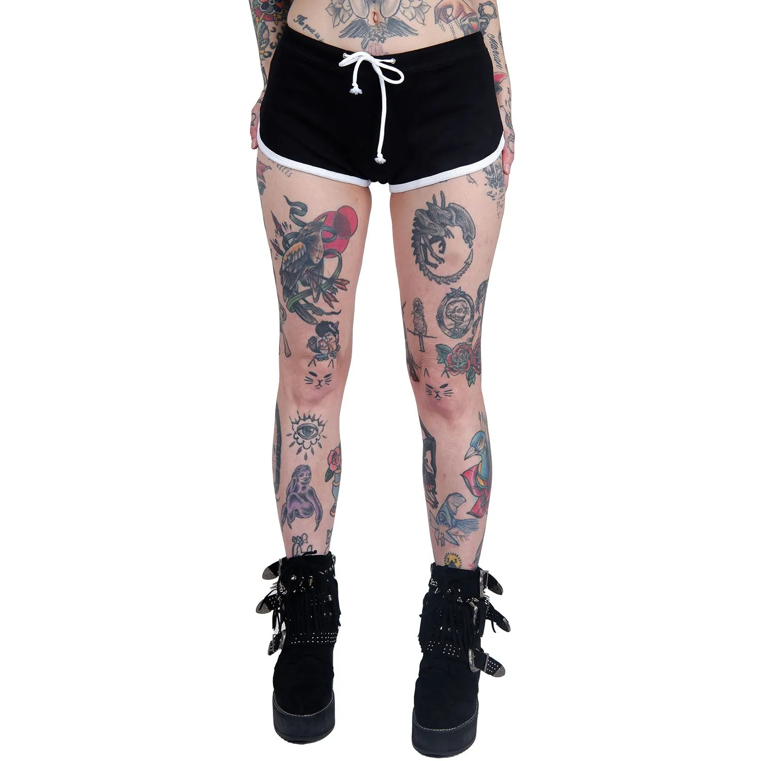Heart Eyed Girly Skull Black Short Shorts