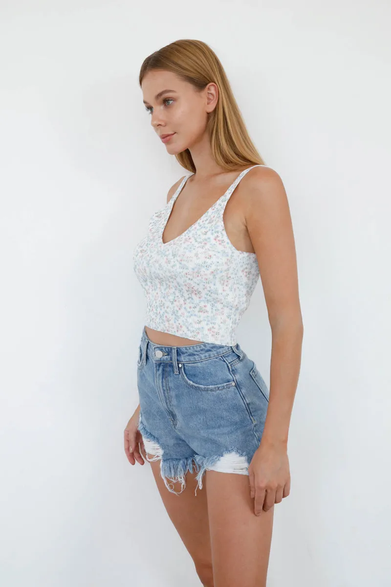 High Rise Frayed Hem Jean Shorts