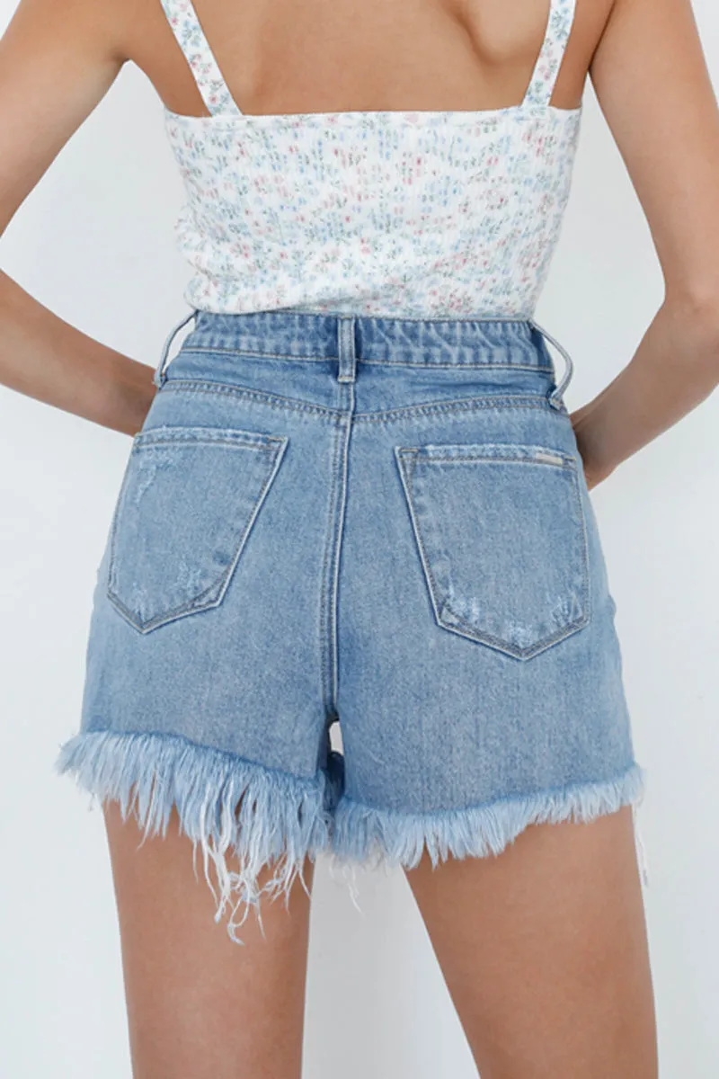 High Rise Frayed Hem Jean Shorts