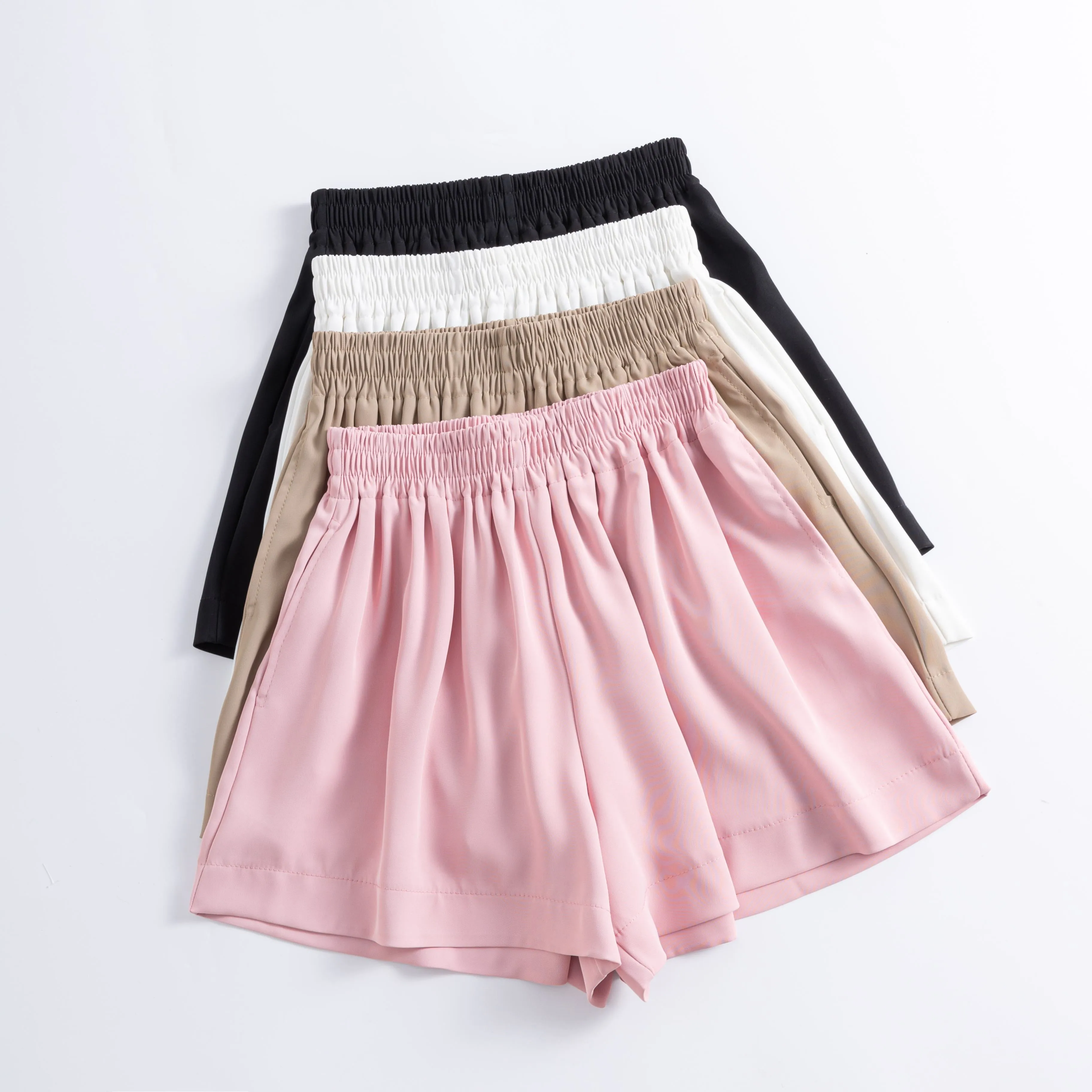 High-Waisted Draping Wide-Leg A-Line Loose-Fit Silky Shorts