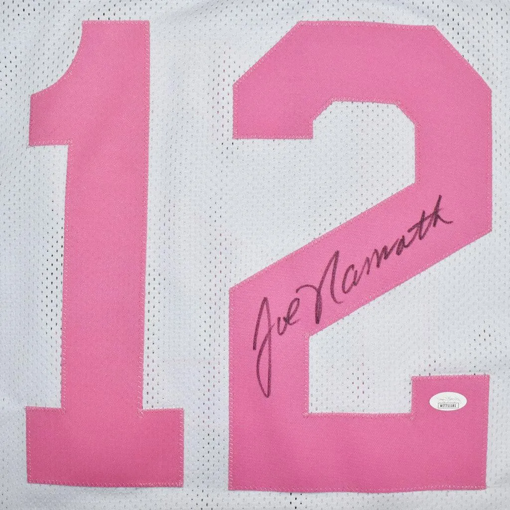 Joe Namath Signed Breast Cancer Awareness Jersey White and Pink Custom Jersey (JSA Witnessed)