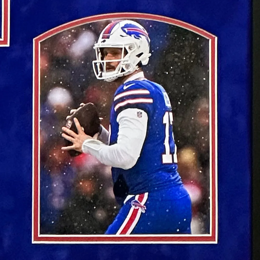 Josh Allen Signed Buffalo Blue Custom Suede Matte Framed Football Jersey (Beckett)