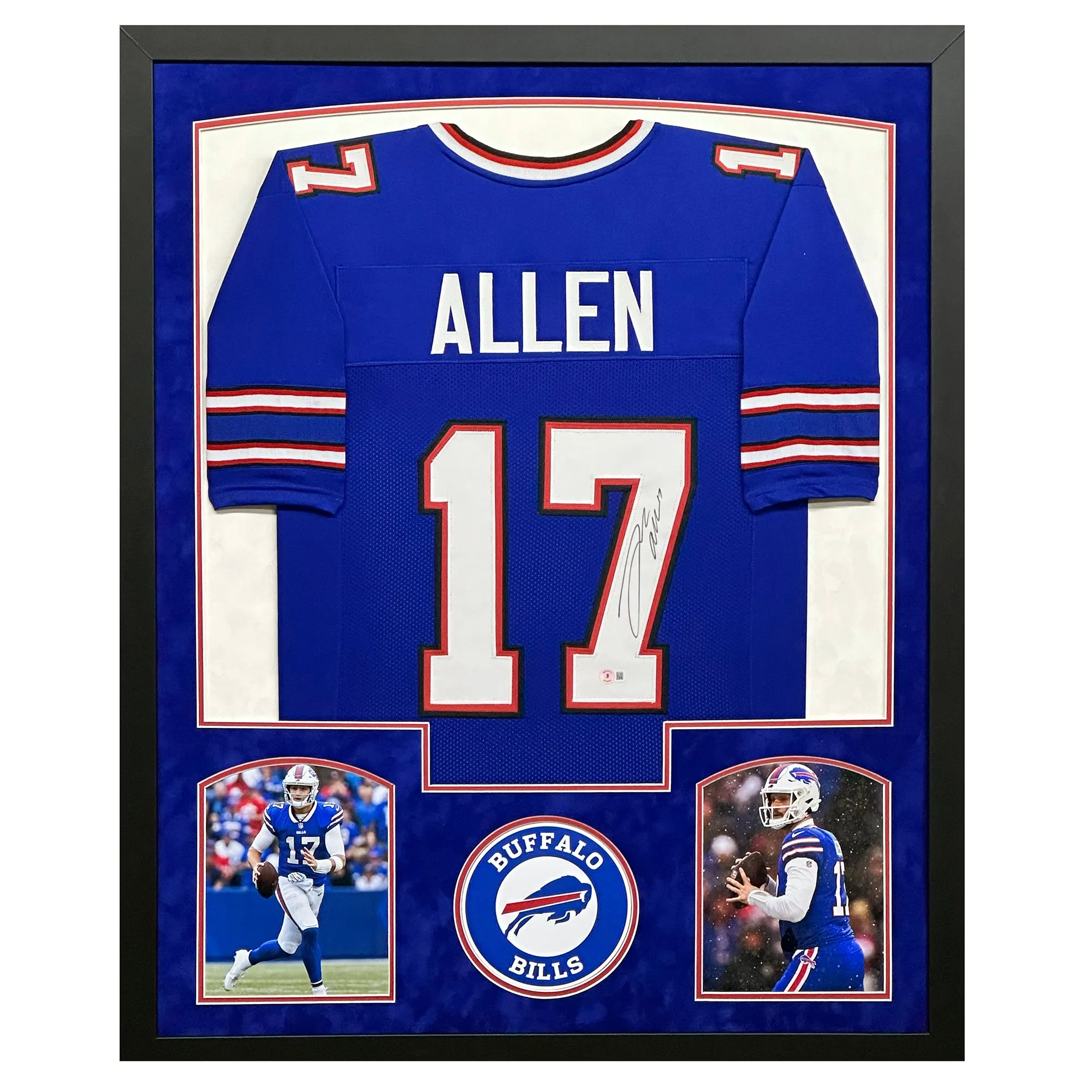 Josh Allen Signed Buffalo Blue Custom Suede Matte Framed Football Jersey (Beckett)