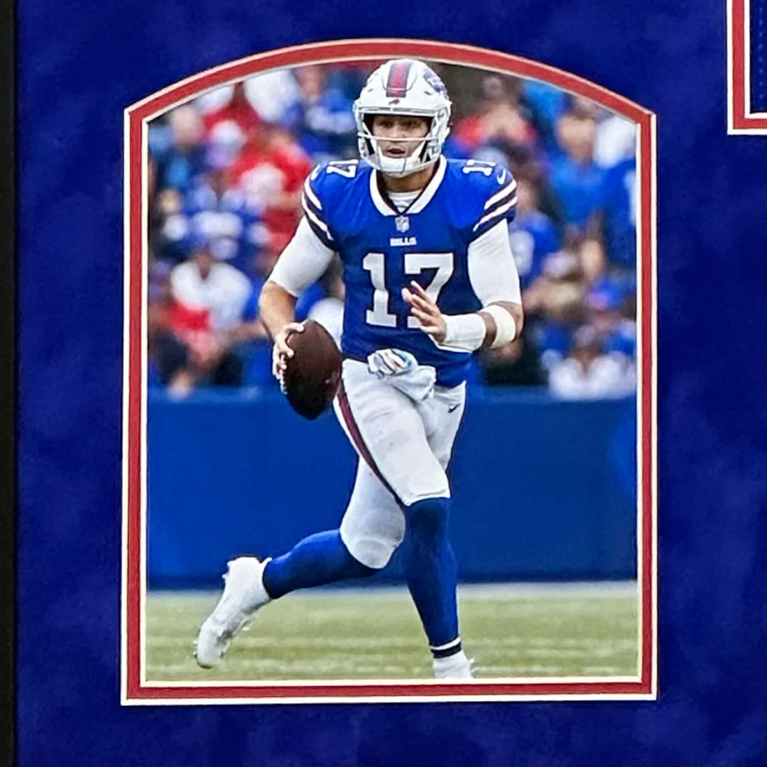 Josh Allen Signed Buffalo Blue Custom Suede Matte Framed Football Jersey (Beckett)