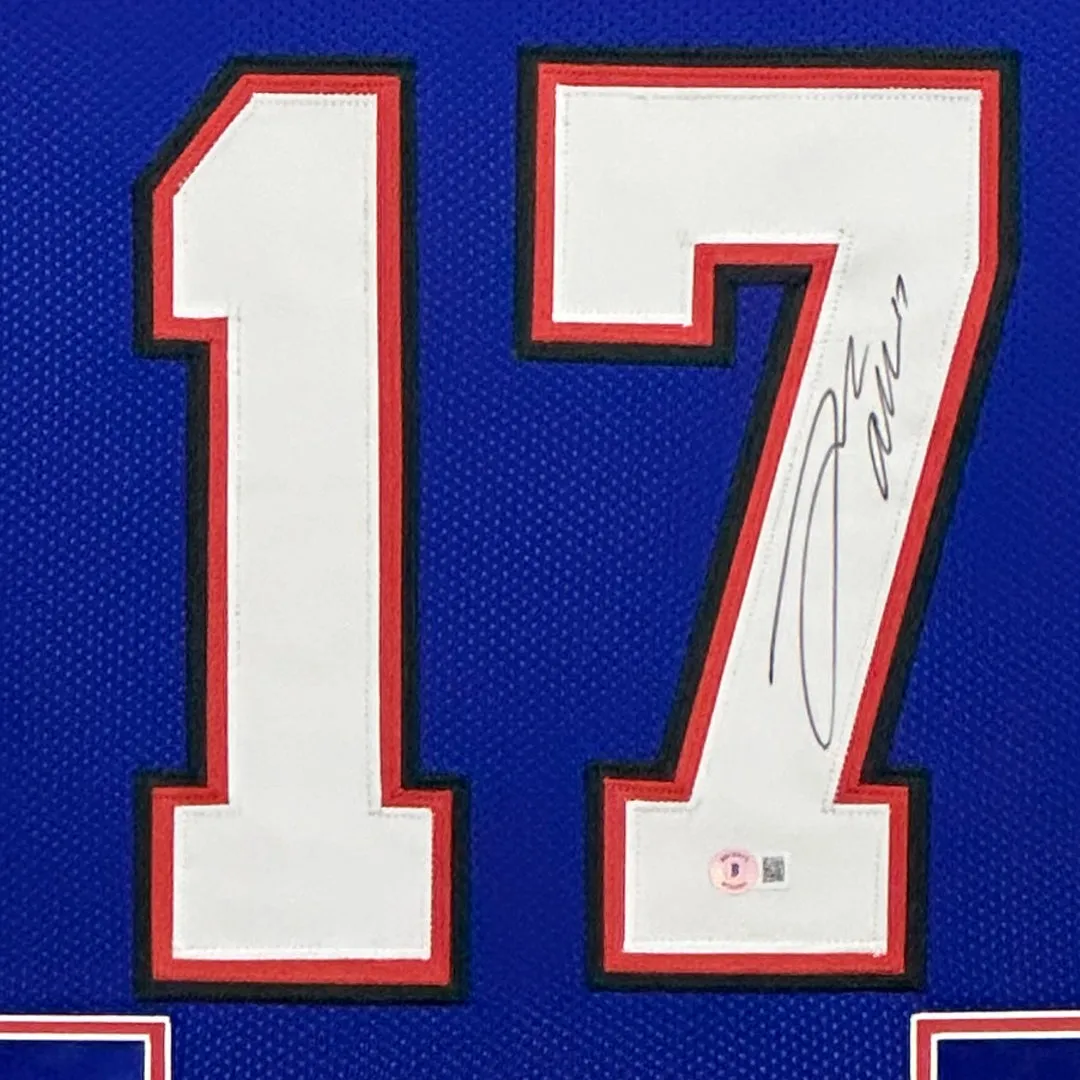 Josh Allen Signed Buffalo Blue Custom Suede Matte Framed Football Jersey (Beckett)