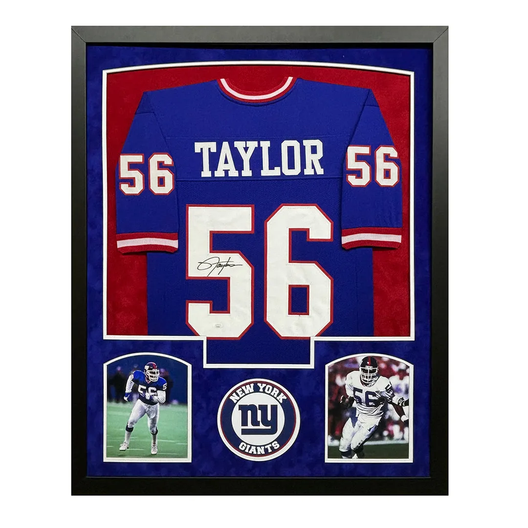 Lawrence Taylor Signed Blue Custom Suede Matte Framed Football Jersey (JSA)