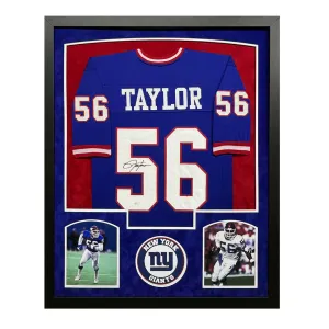 Lawrence Taylor Signed Blue Custom Suede Matte Framed Football Jersey (JSA)