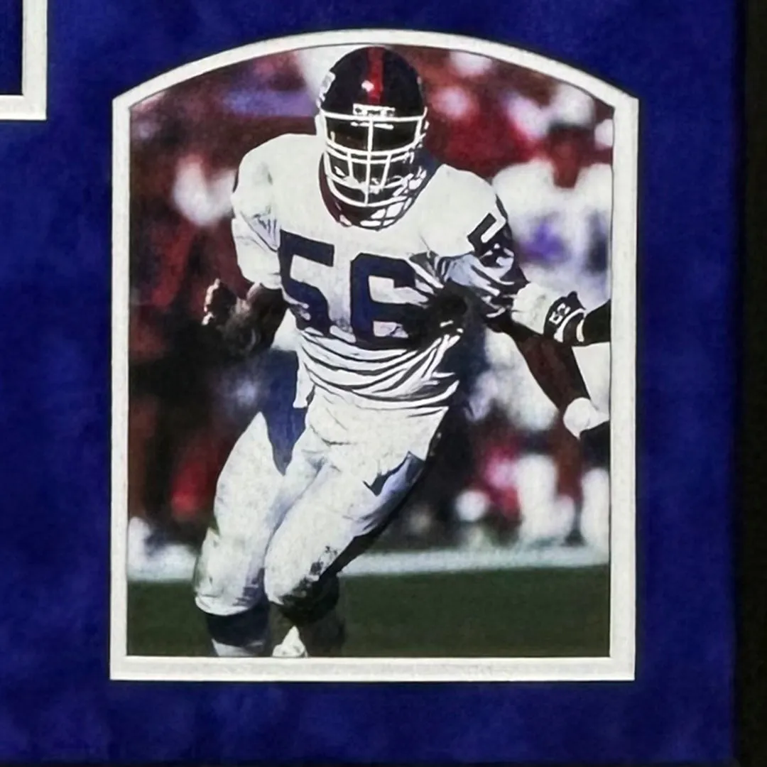 Lawrence Taylor Signed Blue Custom Suede Matte Framed Football Jersey (JSA)