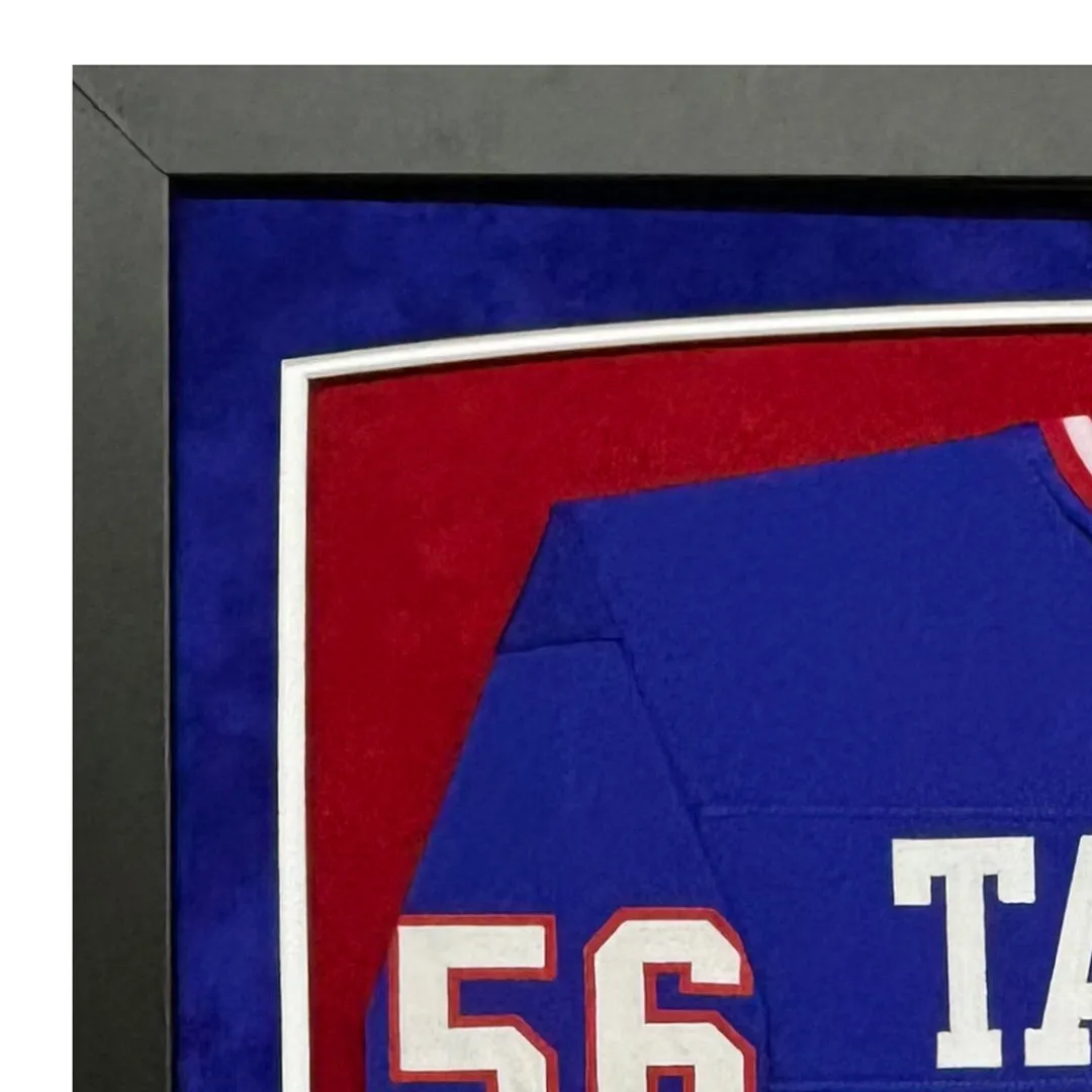 Lawrence Taylor Signed Blue Custom Suede Matte Framed Football Jersey (JSA)