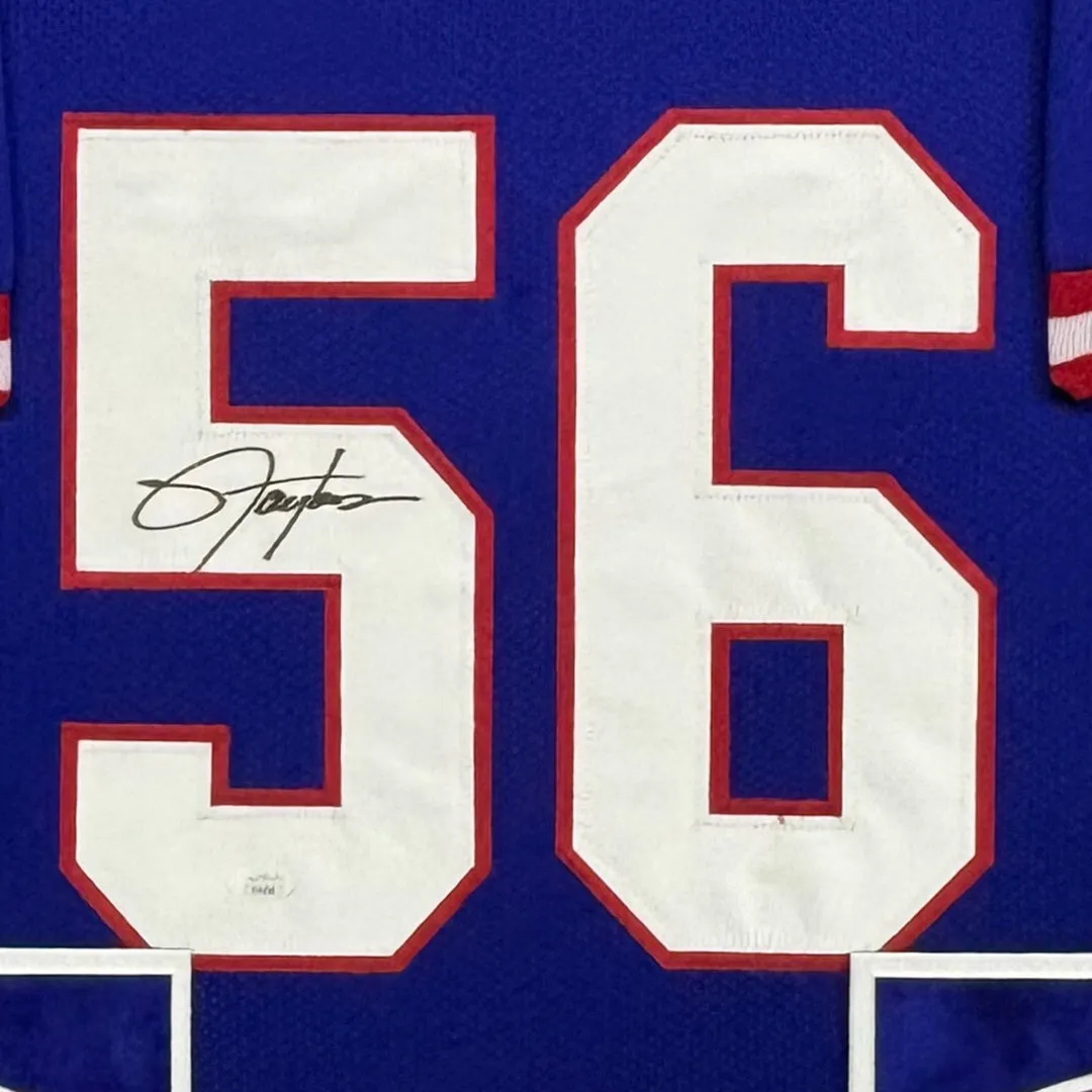 Lawrence Taylor Signed Blue Custom Suede Matte Framed Football Jersey (JSA)