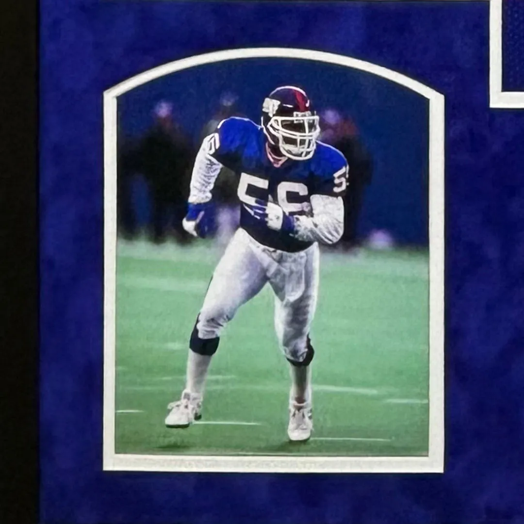 Lawrence Taylor Signed Blue Custom Suede Matte Framed Football Jersey (JSA)