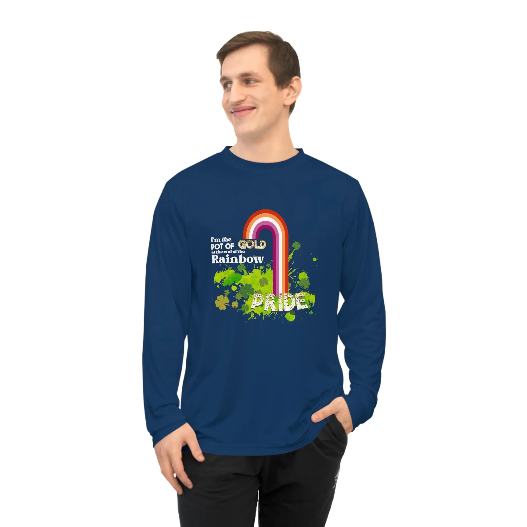 Lesbian Flag Unisex Performance Long Sleeve Shirt - Pot of Gold at the End of My Rainbow