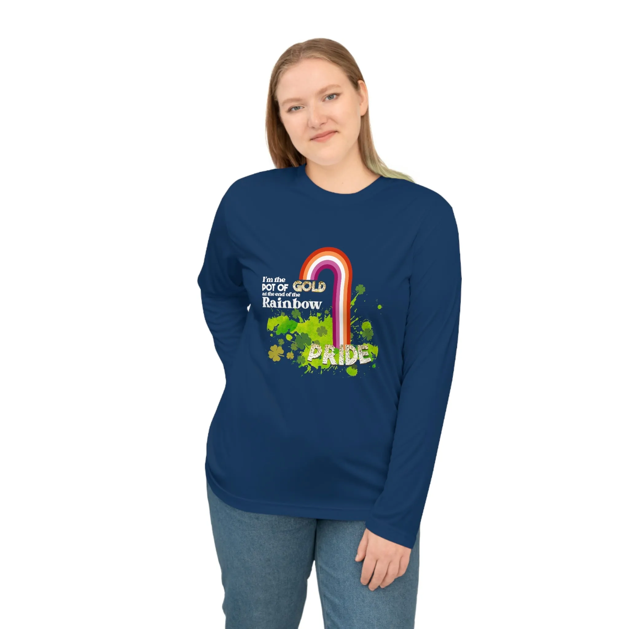 Lesbian Flag Unisex Performance Long Sleeve Shirt - Pot of Gold at the End of My Rainbow