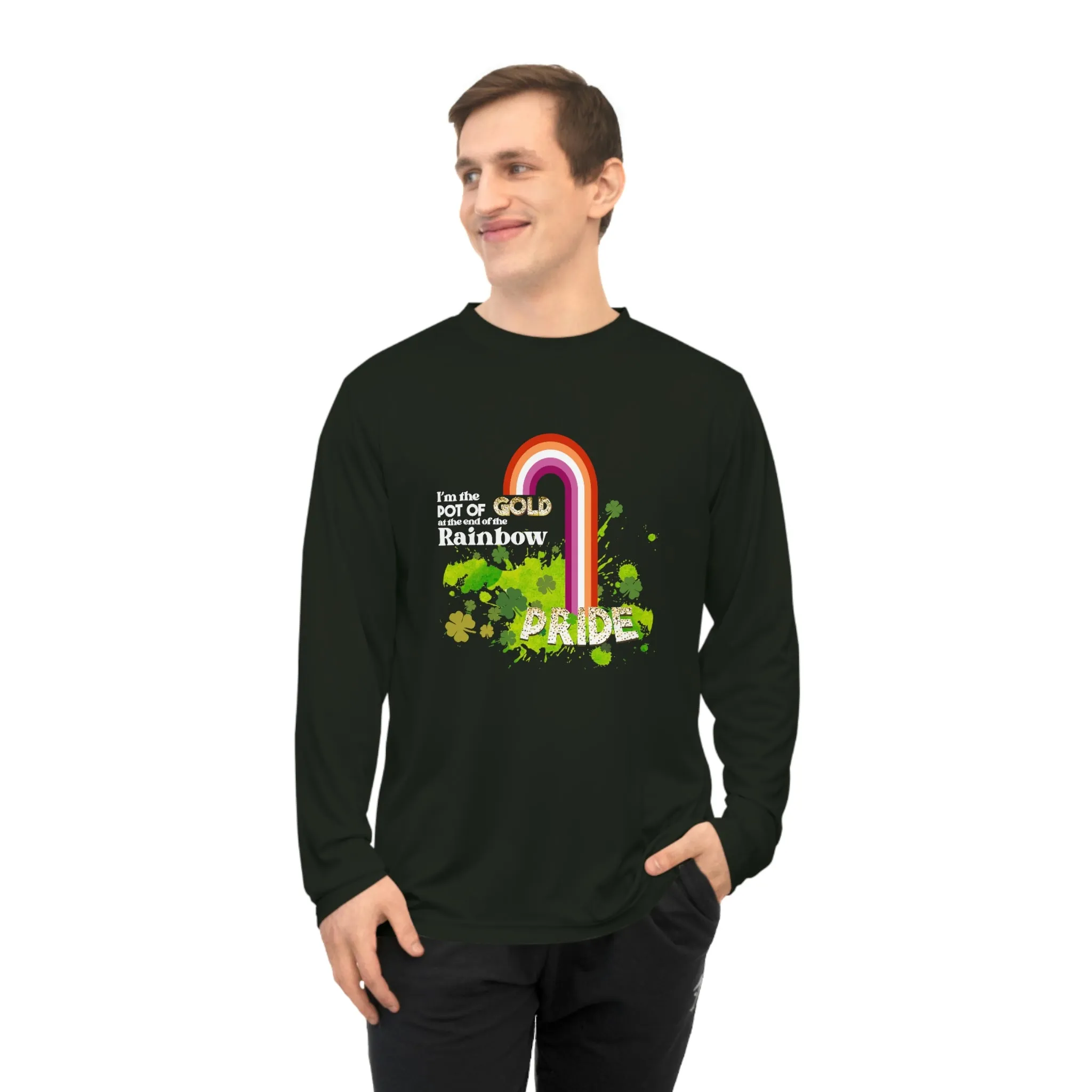 Lesbian Flag Unisex Performance Long Sleeve Shirt - Pot of Gold at the End of My Rainbow